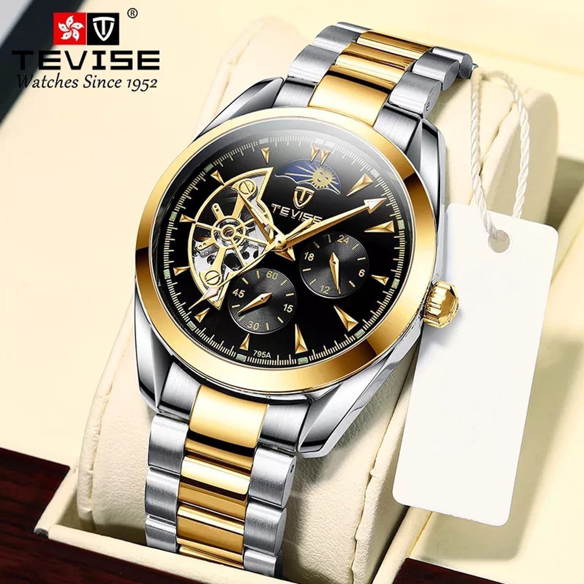 Cheap TEVISE Watch Men's fully automatic Mechanical Watch Lunar Phase steel  band watch | Joom